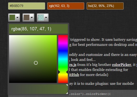 jQuery tinyColorPicker